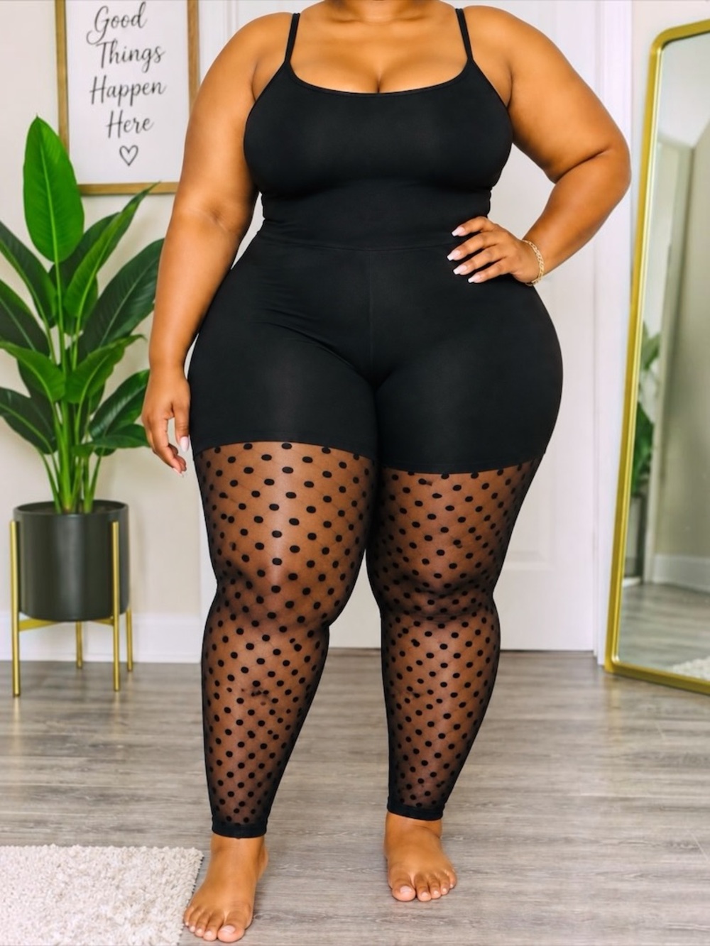torrid Black Polka Dot Sheer Leg Panel Jumpsuit